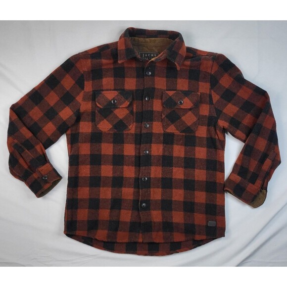 JACHS NEW YORK Men's Red/Black Plaid Wool-Blend Flannel Shirt Jacket SZ L - Picture 1 of 9